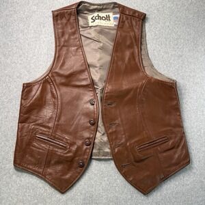 Schott NYC Sportswear Leather Vest Brown Made in USA Size‎ 36 Vintage